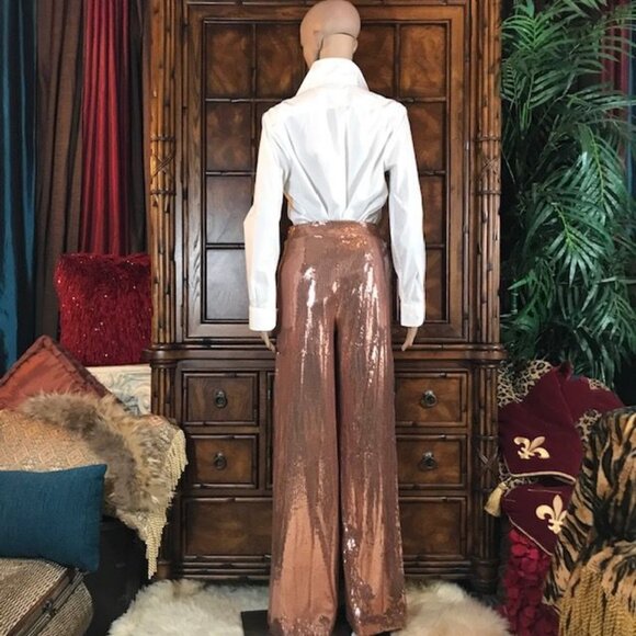 Culpos x INC Nude Pink Stretch Sequin High Waist Wide Leg Pant - Picture 5 of 9